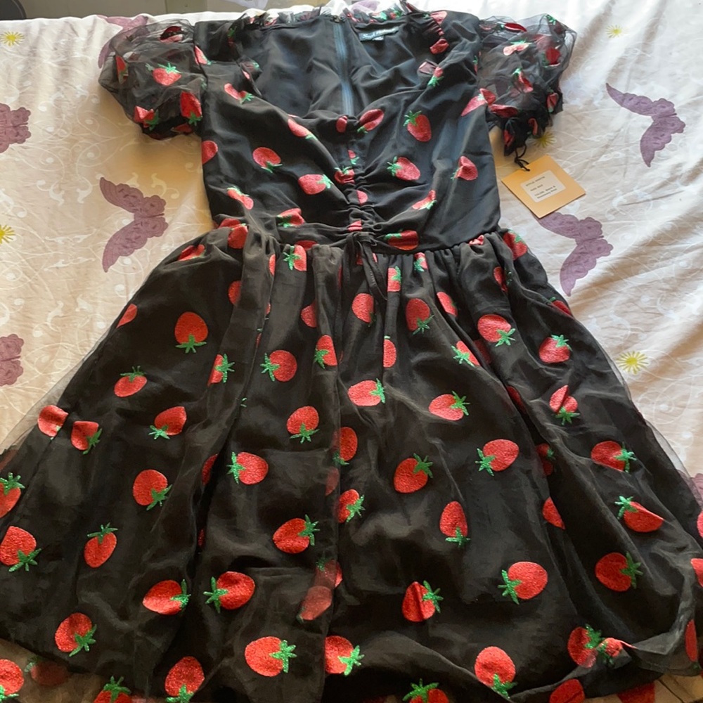 Smak Parlour Black & Strawberry Print Dress